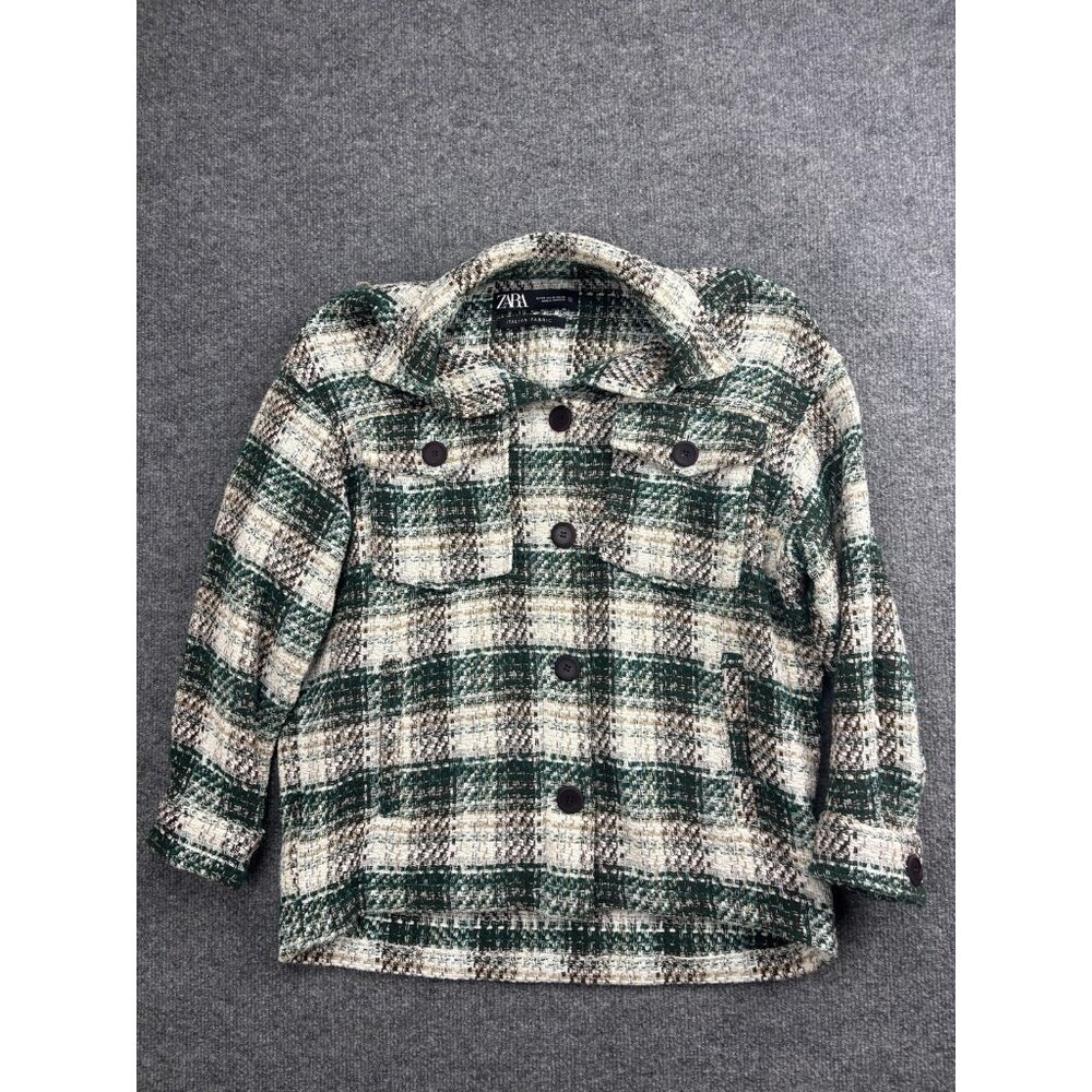 Zara Jacket Womens XS Multicolor Plaid Tweed Button Front Italian Fabric